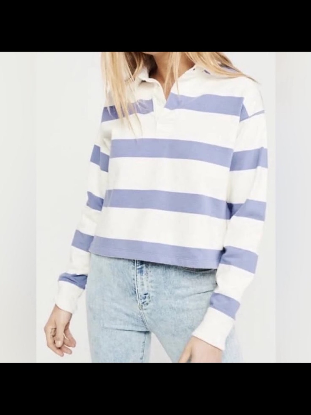 Abercrombie and Fitch Striped Rugby Top in Purple & White Size: Small